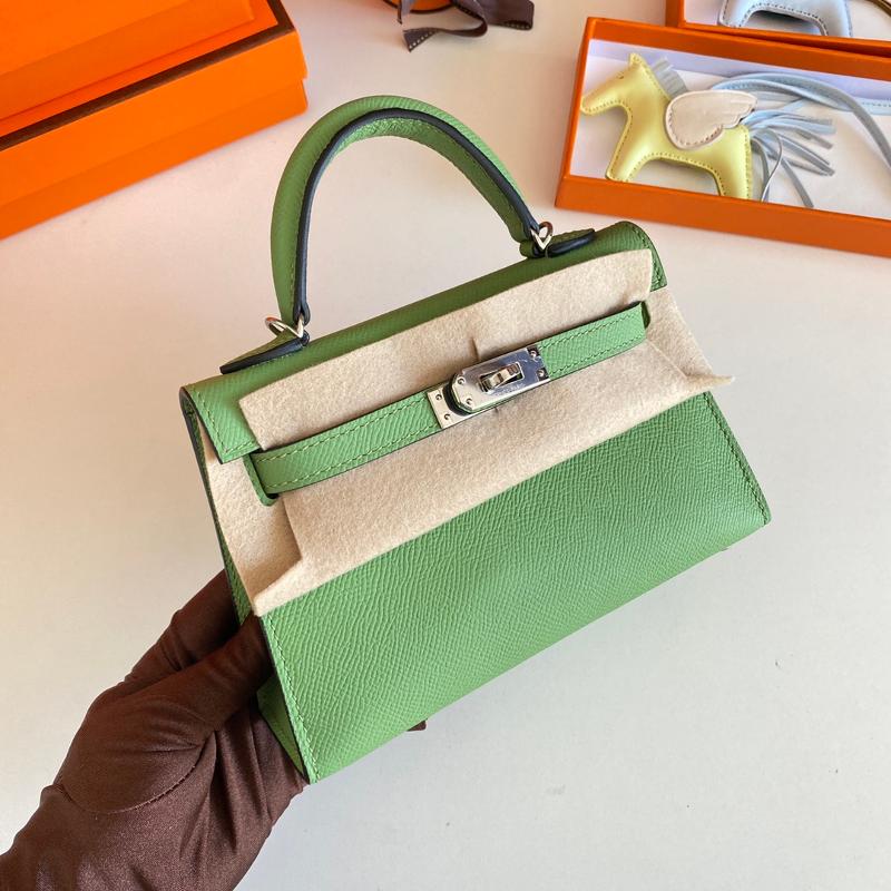 Hermes Kelly Mini second-generation 22EP 3I butter fruit green silver buckle